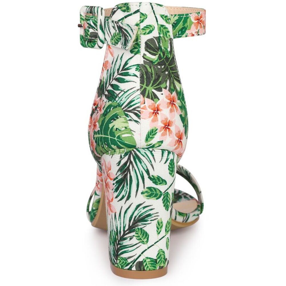 Open Toe Block Heel Printed Ankle Strap Green Sandals - Picture 3 of 6